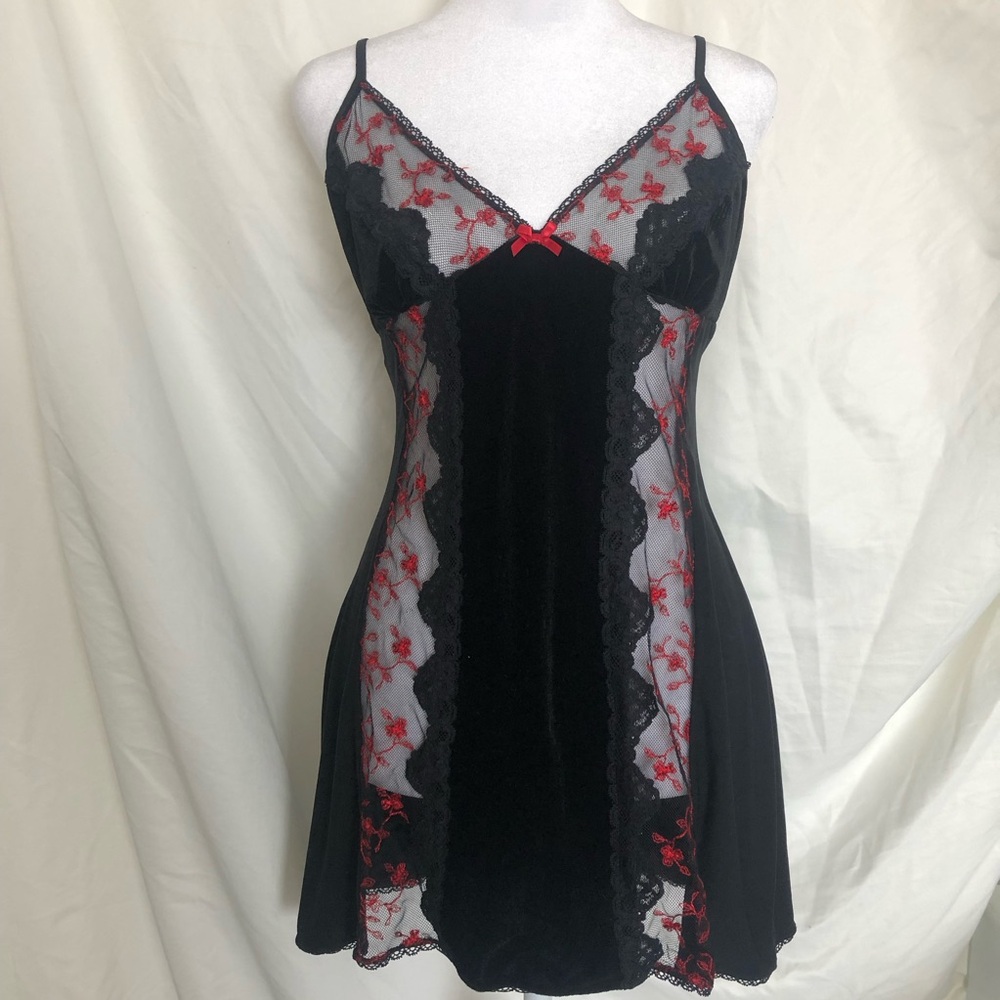 Vintage Black and Red Lace Slip Dress Mini